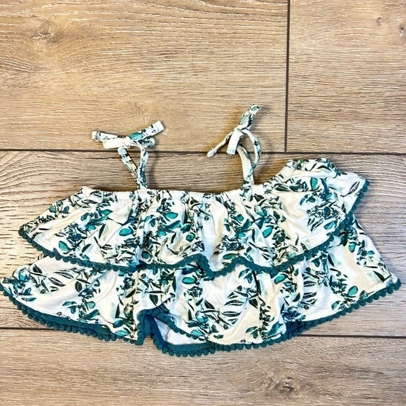 Kate Quinn Ruffle Sun Top Tank Top Layered 6-12M Bamboo Leaf Print - Picture 4 of 5